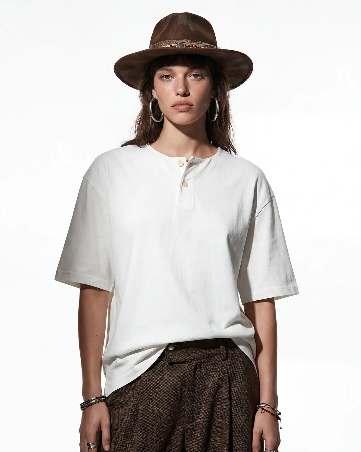Old Money Henley collar T-shirt by INFLATION, men's casual cotton shirt with a classic neckline and relaxed fit.