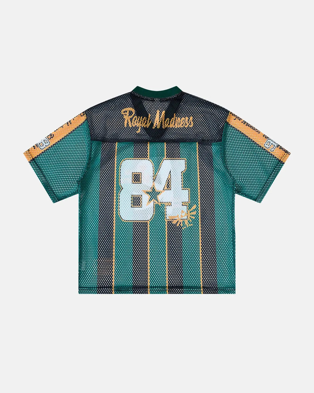 Vintage striped mesh jersey by INFLATION, featuring a lightweight, breathable fabric with bold horizontal stripes and a casual streetwear style.