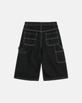 Inflation streetwear contrast stitching raw cargo jorts, denim pants with distressed details and rugged style.
