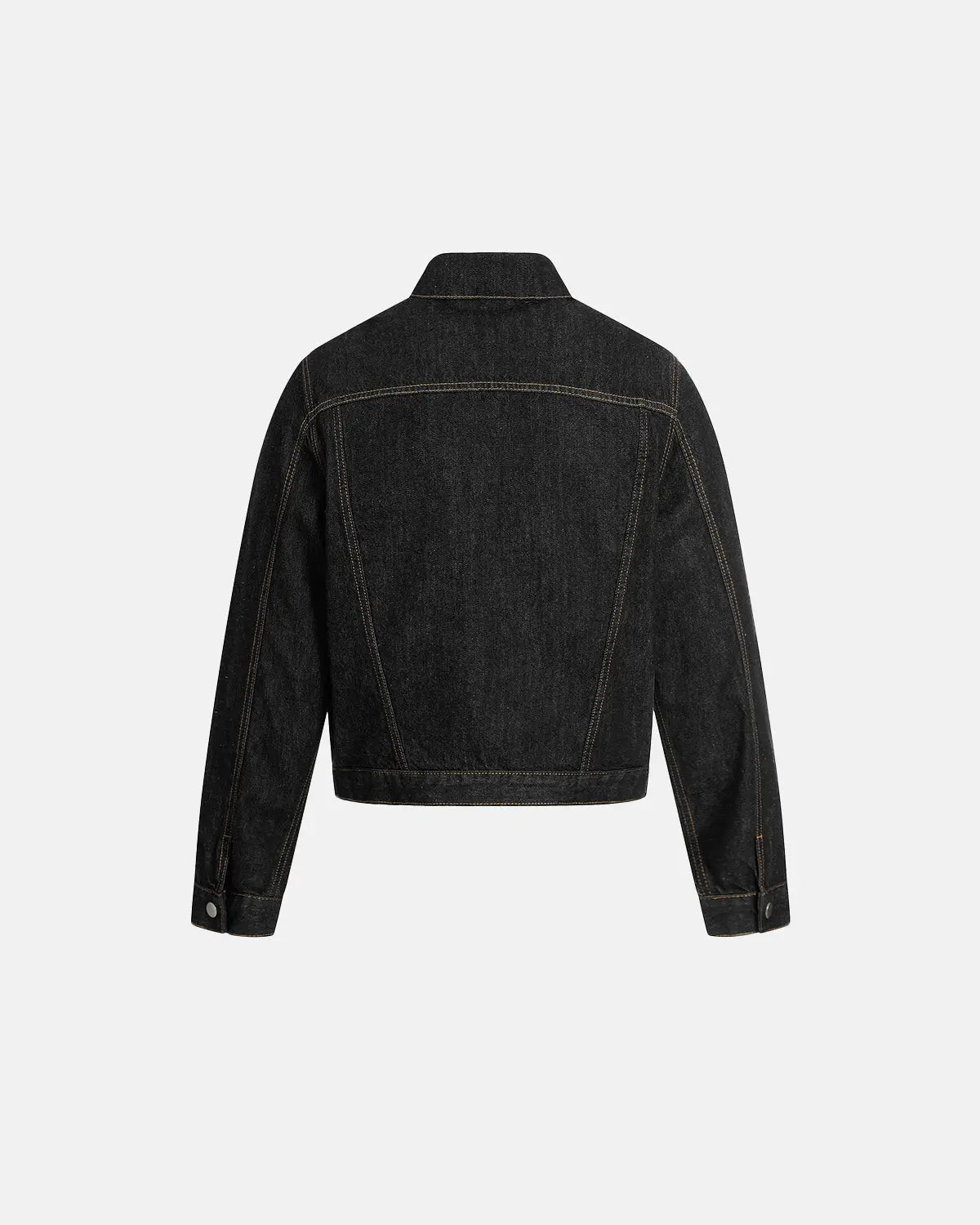 Black multi-pocket denim jacket by INFLATION featuring a stylish streetwear design with multiple functional pockets.