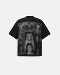 Inflation Streetwear portrait graphic waffle boxy T-shirt in black, featuring bold printed artwork and a relaxed fit.