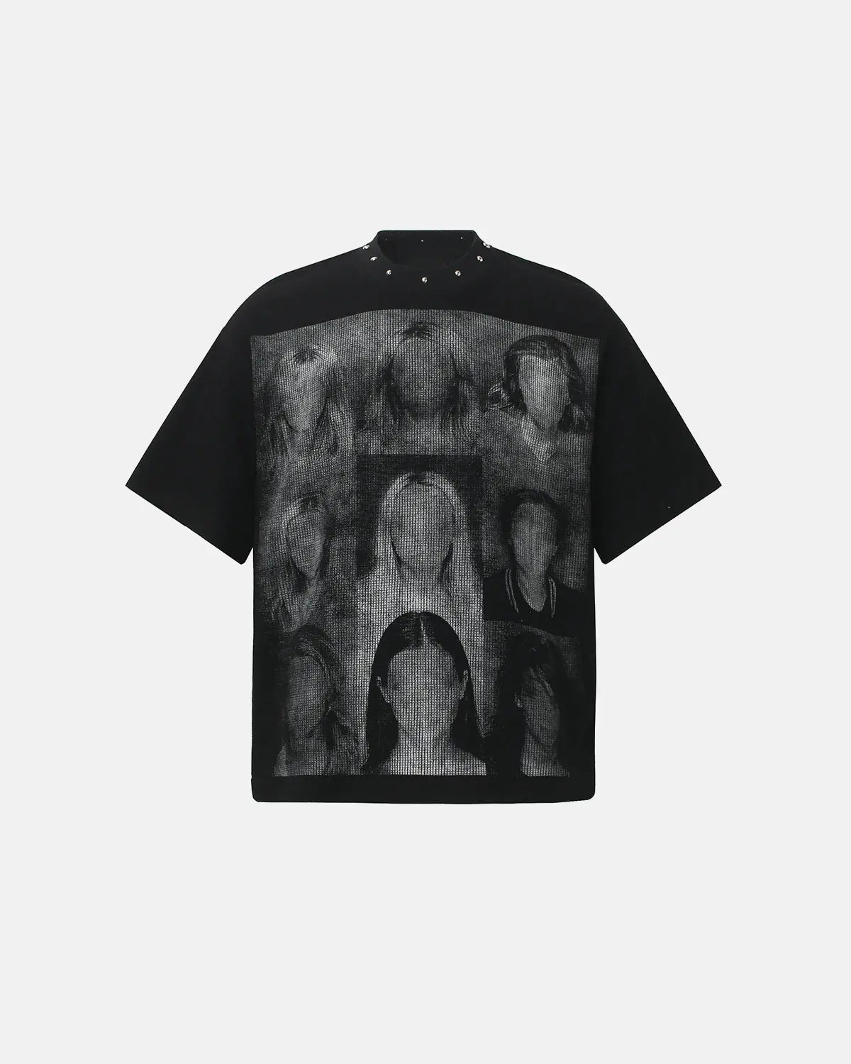 Inflation Streetwear portrait graphic waffle boxy T-shirt in black, featuring bold printed artwork and a relaxed fit.