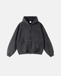 Inflation Streetwear acid washed distressed fleece zip-up hoodie with a hood, front pockets, and a relaxed fit.
