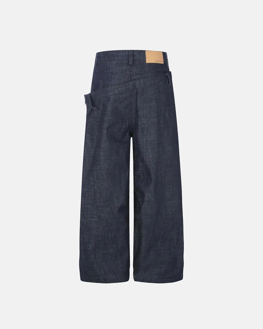 Inflation streetwear asymmetric wrap waist baggy jeans with relaxed fit and stylish design, featuring unique wrap detailing and denim texture.
