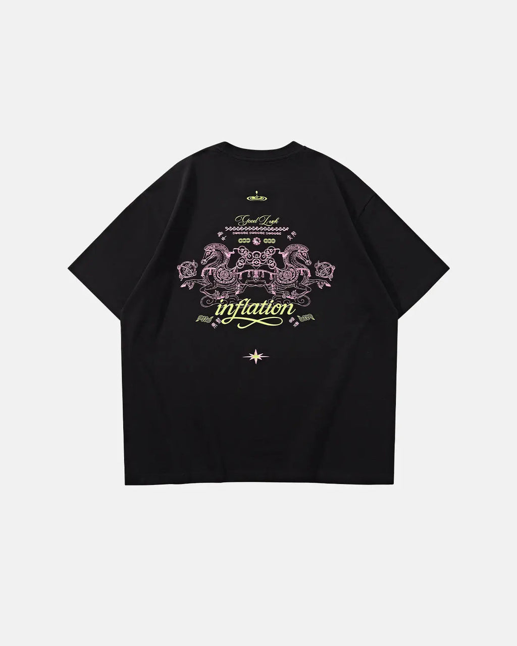 Cotton T-shirt from Inflation Streetwear with "Money on the Way" graphic design in black and white, casual streetwear style.