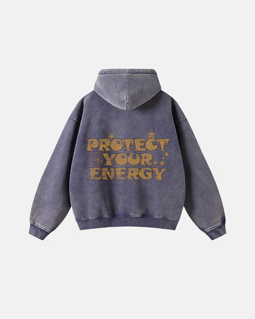Gray washed zip-up hoodie with "Your Life Matters" slogan, branded INFLATION streetwear, shown hanging with front zipper and hood