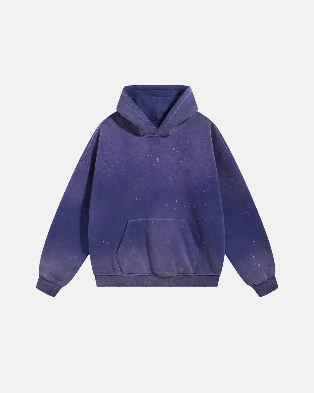 Acid washed ripped fleece hoodie from Inflation Streetwear with distressed details and a relaxed fit, displayed on a hanger.