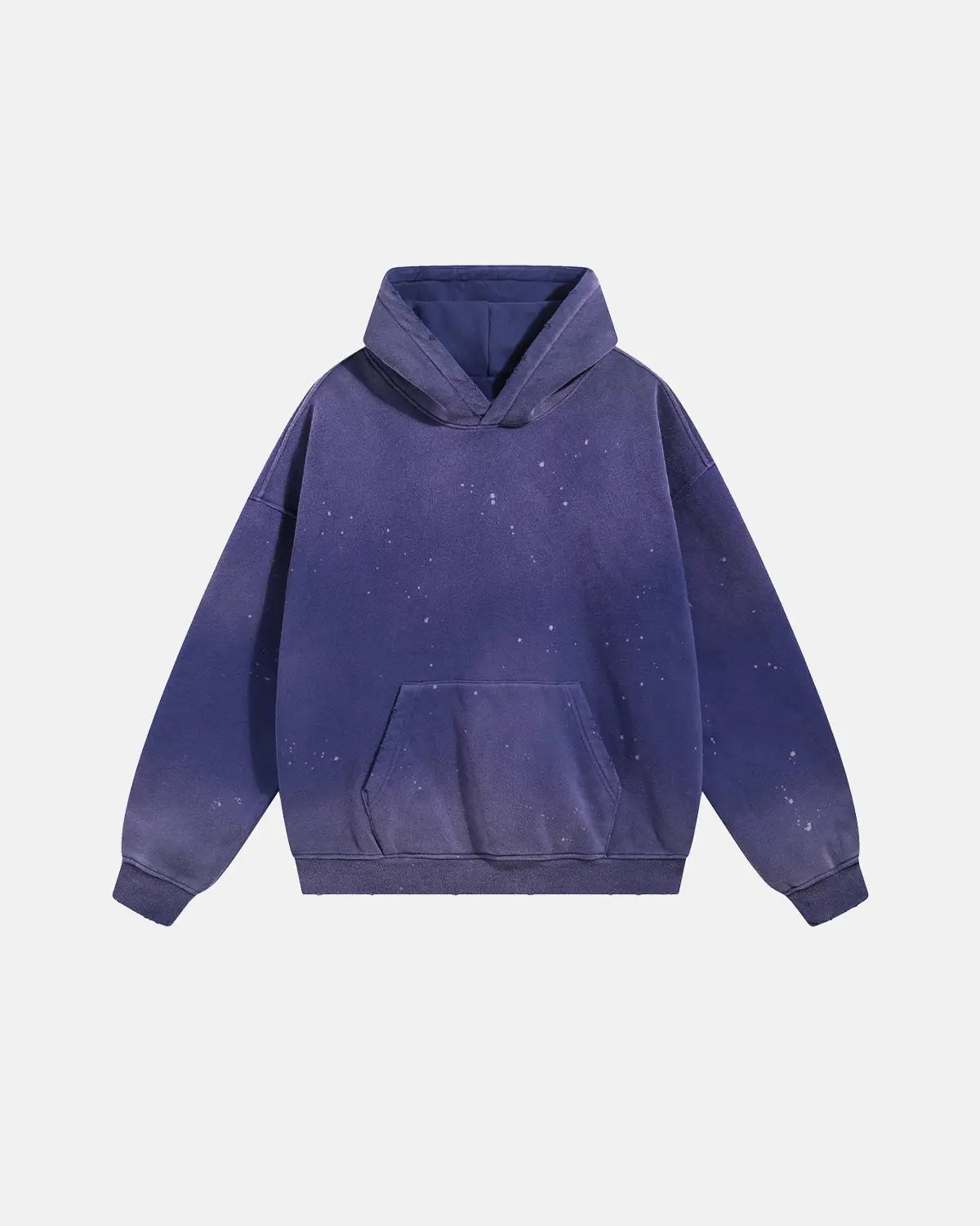 Acid washed ripped fleece hoodie by INFLATION, featuring distressed details and a relaxed streetwear style on a model.
