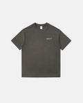 Inflation Streetwear heavyweight cotton tee shirt in black with a relaxed fit and short sleeves, displayed on a hanger.