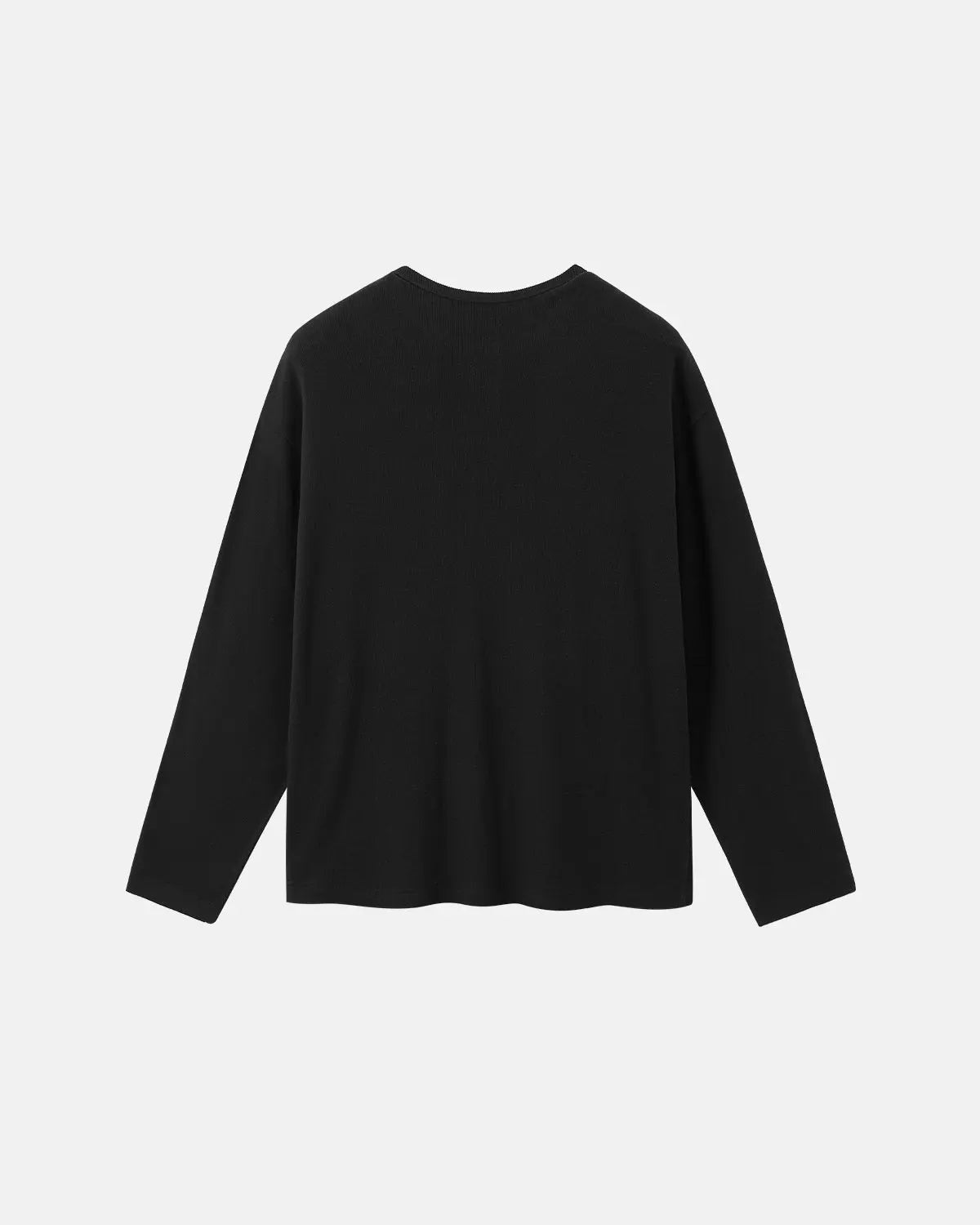 Inflation streetwear Henley collar long sleeve T-shirt in black, featuring a casual fit and buttoned neckline.