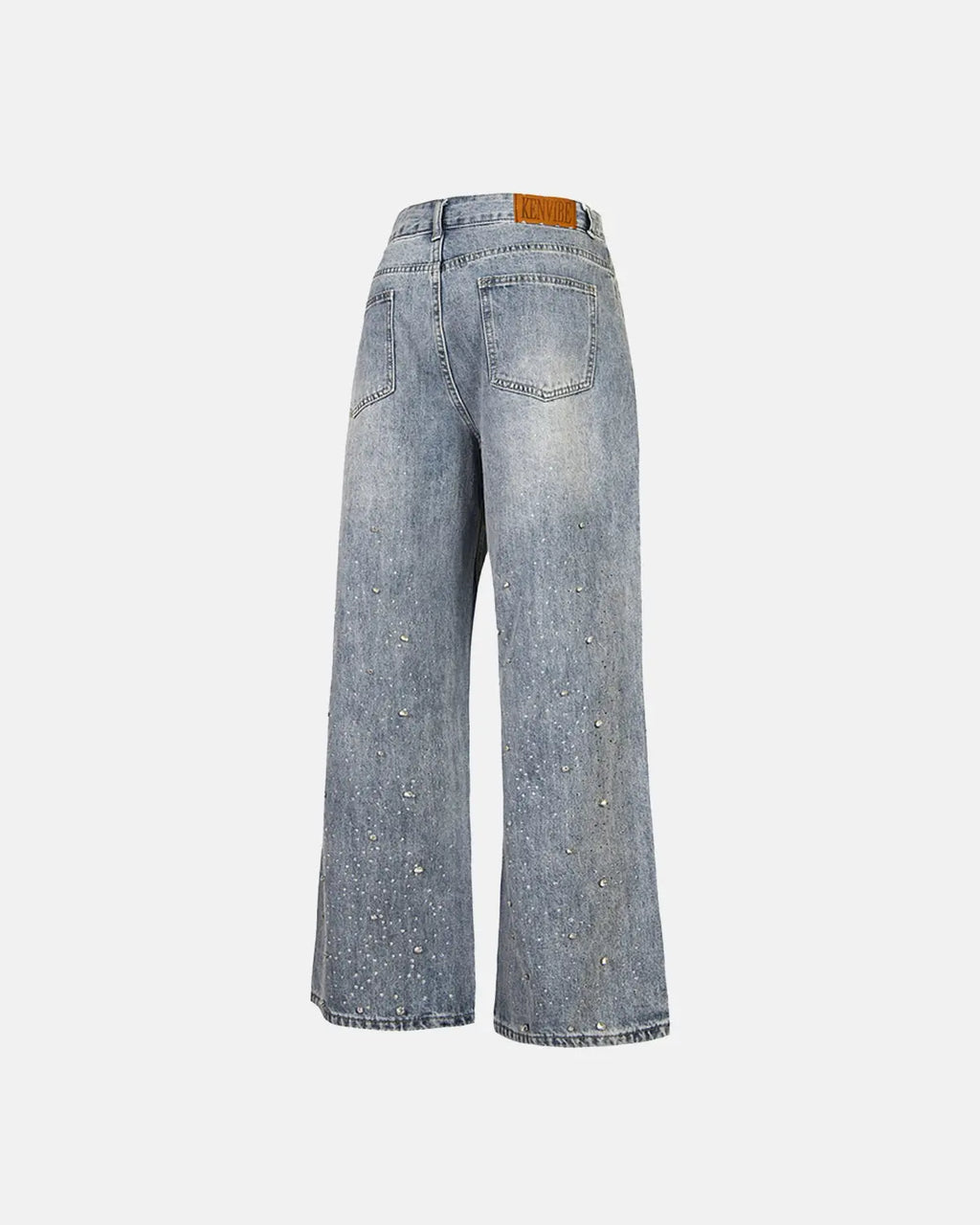 Inflation Studded Rhinestone Baggy Jeans featuring rhinestone embellishments and loose fit, streetwear style with distressed details.