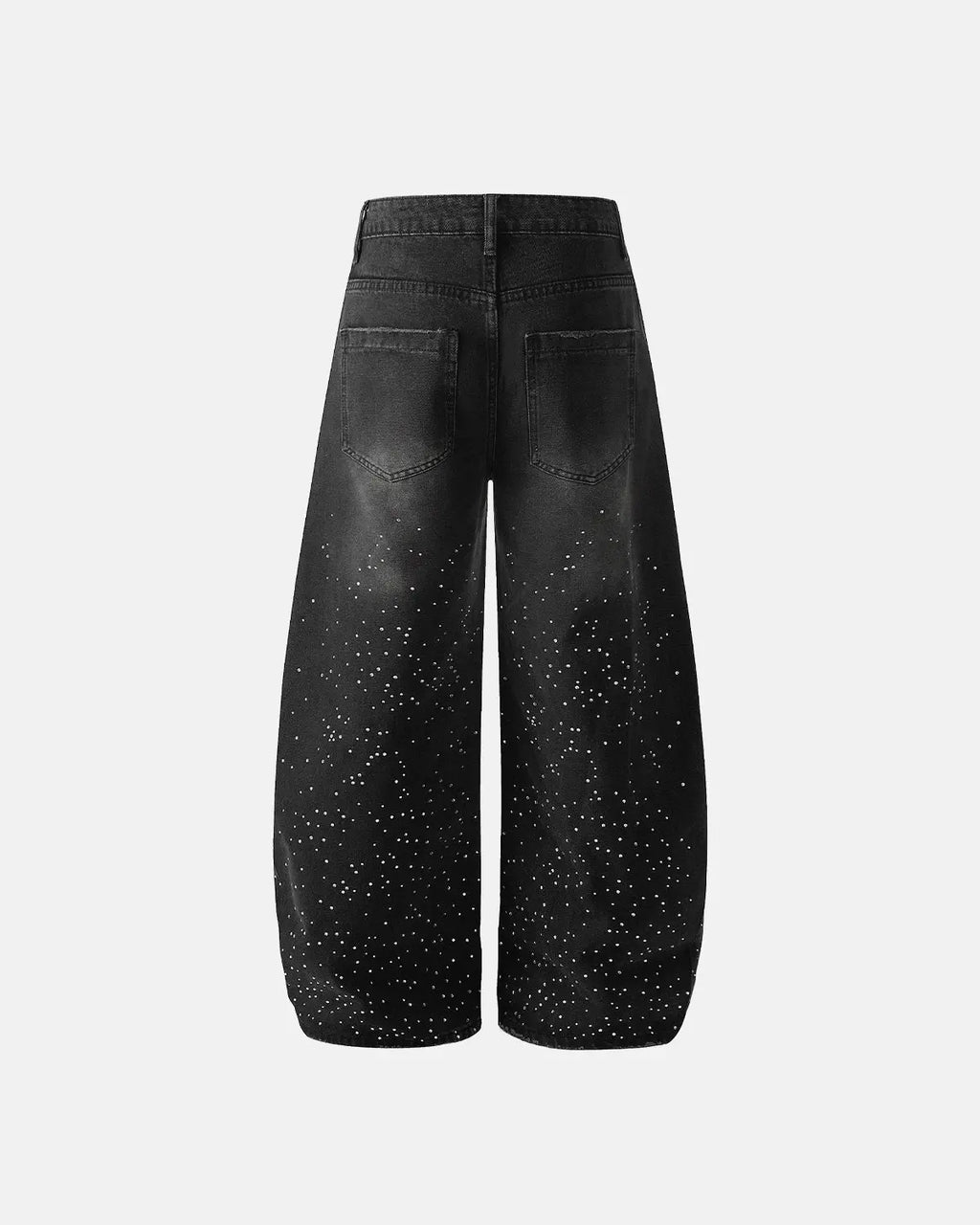 Acid wash rhinestone baggy jeans by INFLATION, featuring a loose fit with rhinestone embellishments and distressed details.