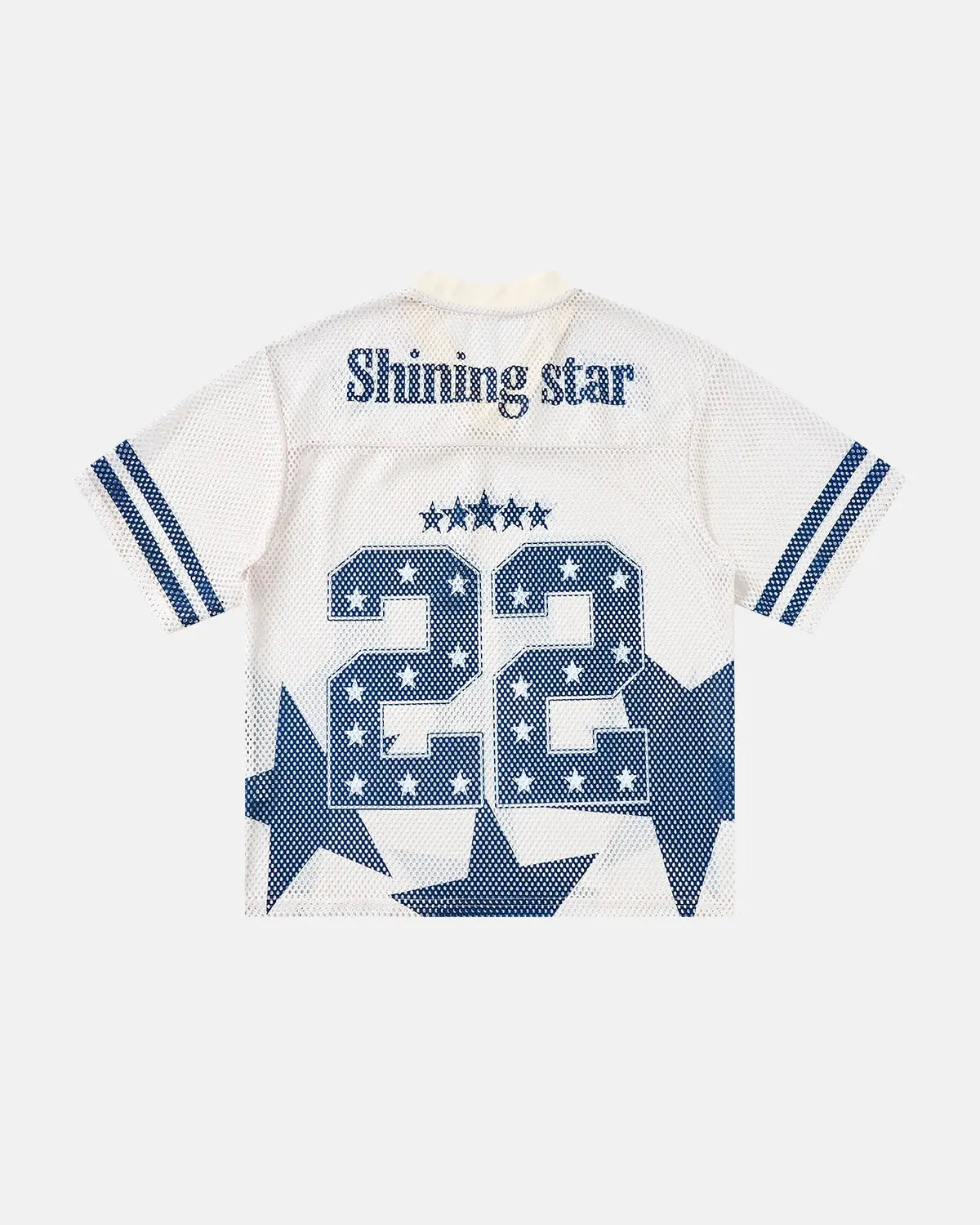 Oversized mesh jersey with star graphic from INFLATION's streetwear collection, featuring bold star design and breathable mesh fabric.