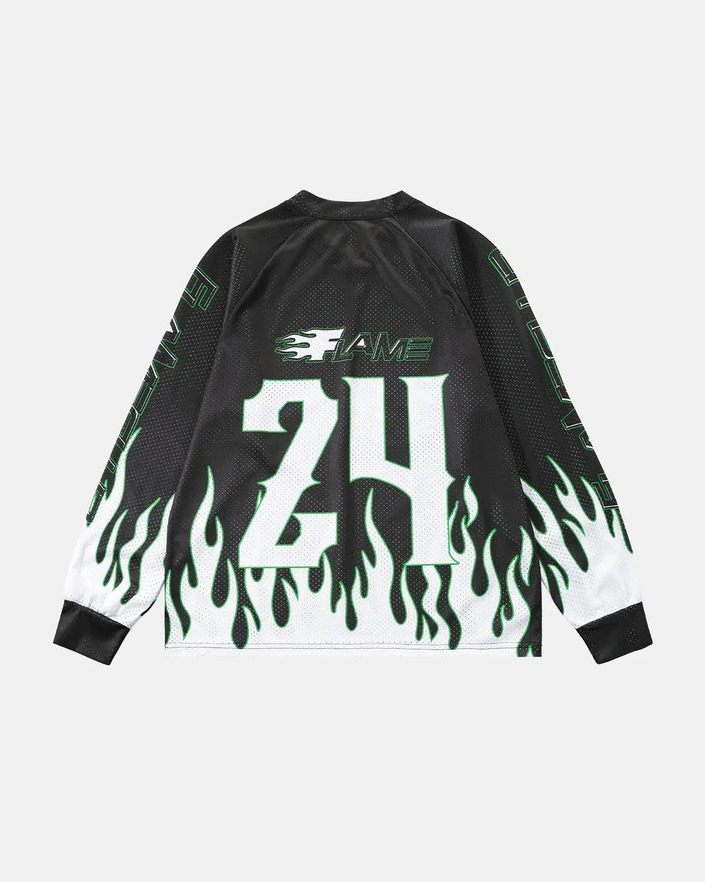 Inflation Flame Print Mesh T-shirt featuring bold flame graphics and lightweight mesh fabric for streetwear style.