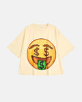 Black Boxy Smile Graphic T-Shirt by INFLATION featuring a bold smiley face design on soft cotton fabric.