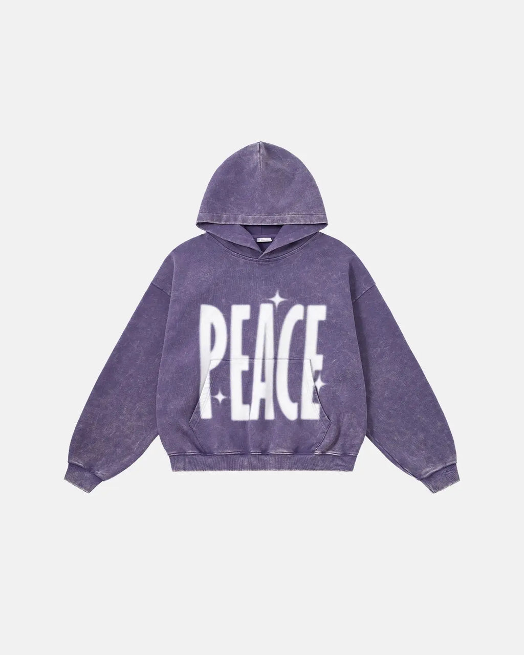 Acid washed "Peace" hoodie by INFLATION streetwear featuring a relaxed fit and bold graphic design on soft fabric.