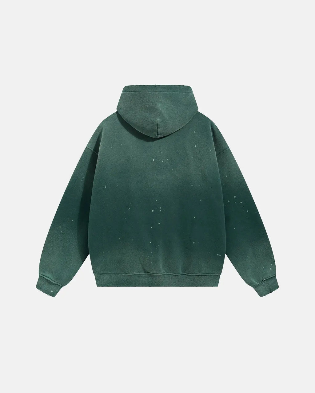 Inflation Streetwear acid washed ripped fleece hoodie with distressed details and relaxed fit, shown in a close-up view.