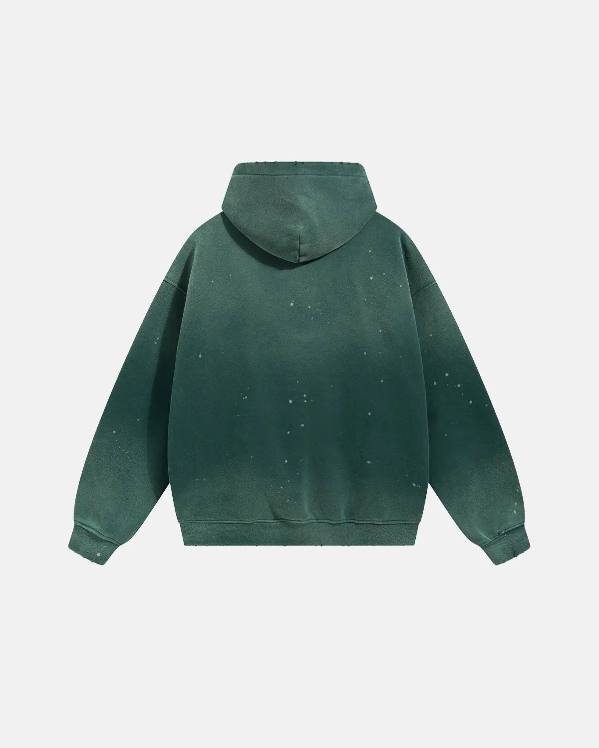 Inflation Streetwear acid washed ripped fleece hoodie with distressed details and relaxed fit, shown in a close-up view.