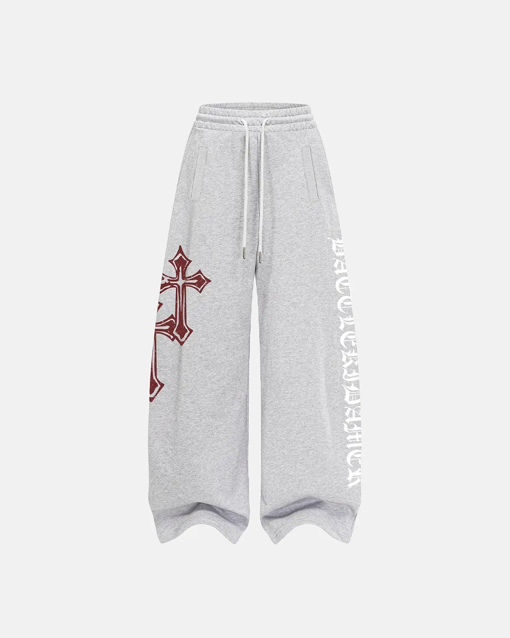 Inflation Cross Print Baggy Sweatpants featuring bold cross design, relaxed fit, and comfortable streetwear style in soft fabric.