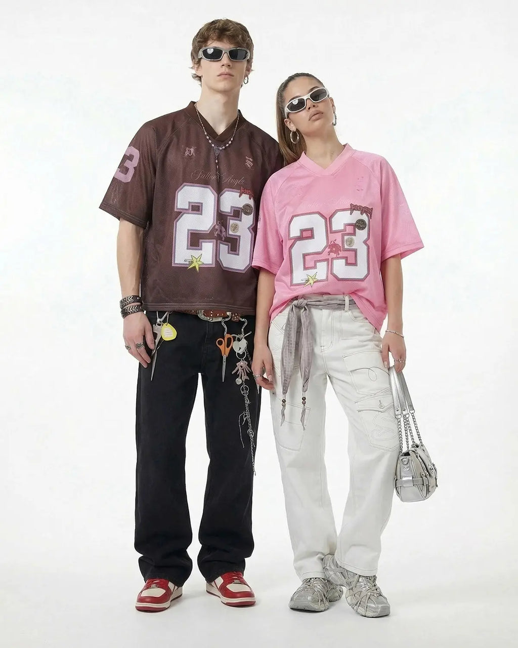 Pink mesh jersey T-shirt from INFLATION's Number 23 streetwear collection, featuring breathable fabric and modern design.