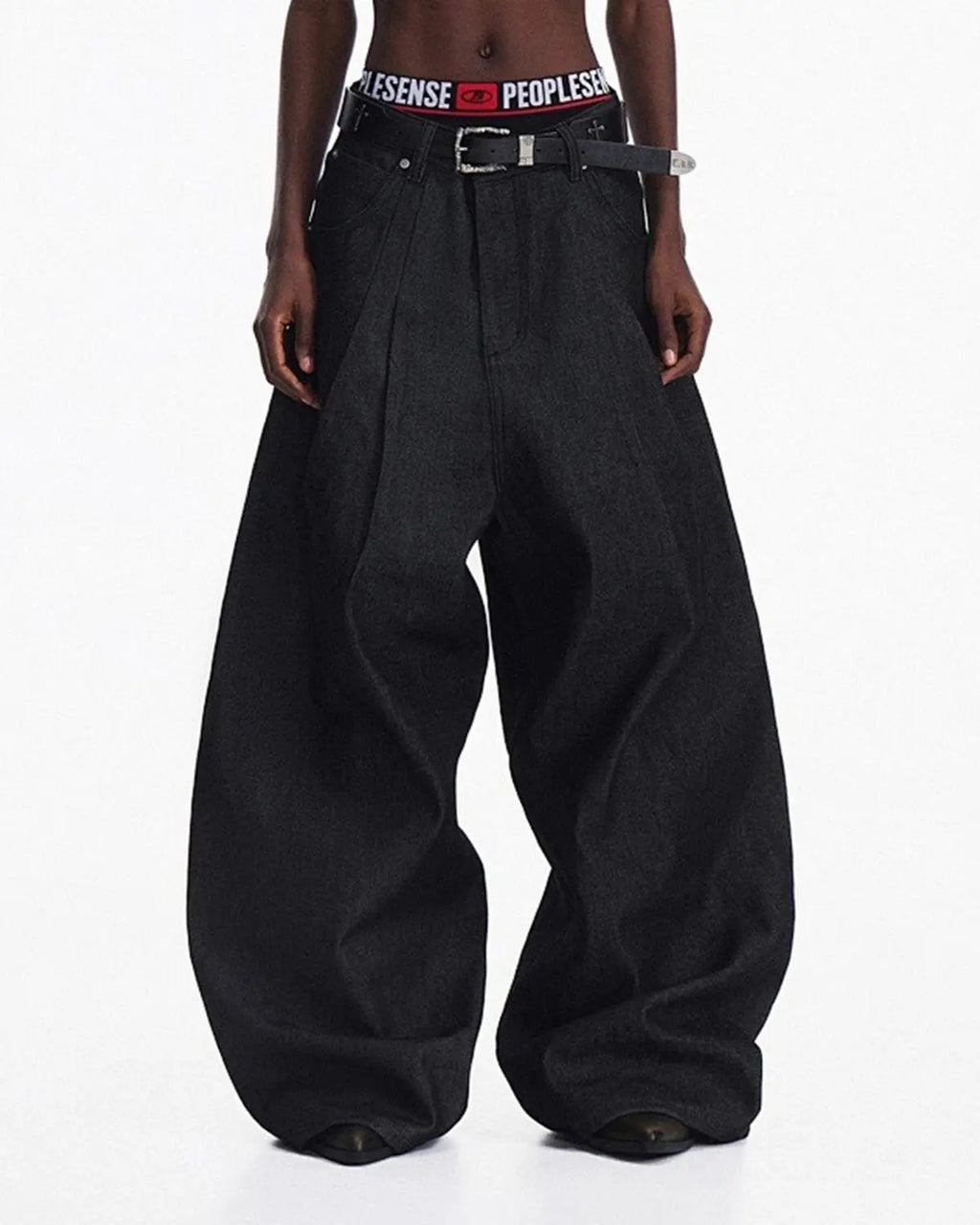 Inflation Heavyweight Baggy Raw Wide-Leg Jeans, men's streetwear pants with a relaxed fit and raw denim finish.