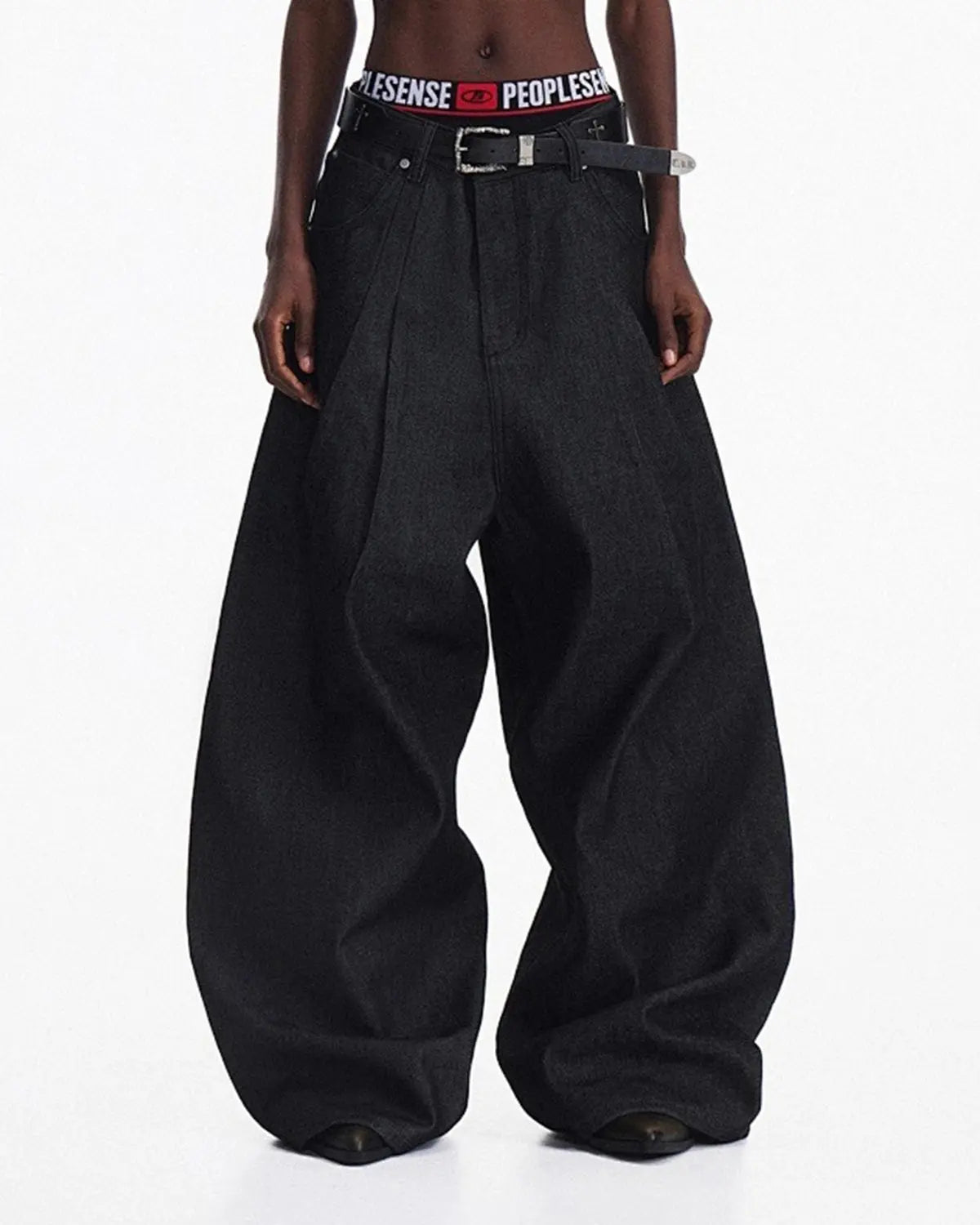 Inflation Heavyweight Baggy Raw Wide-Leg Jeans, men's streetwear pants with a relaxed fit and raw denim finish.