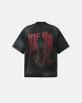 Black cotton T-shirt with gothic letter print from Inflation Streetwear, featuring bold gothic-style typography.