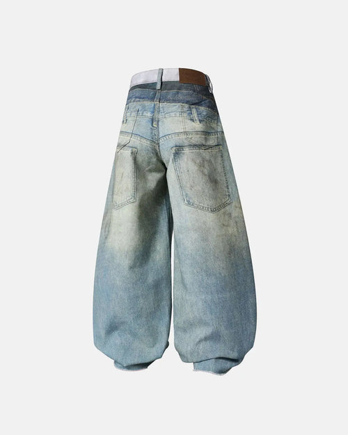 Inflation Streetwear 3D Print Multi-Waist Barrel Jeans showing detailed design and unique multi-waist style with textured fabric.