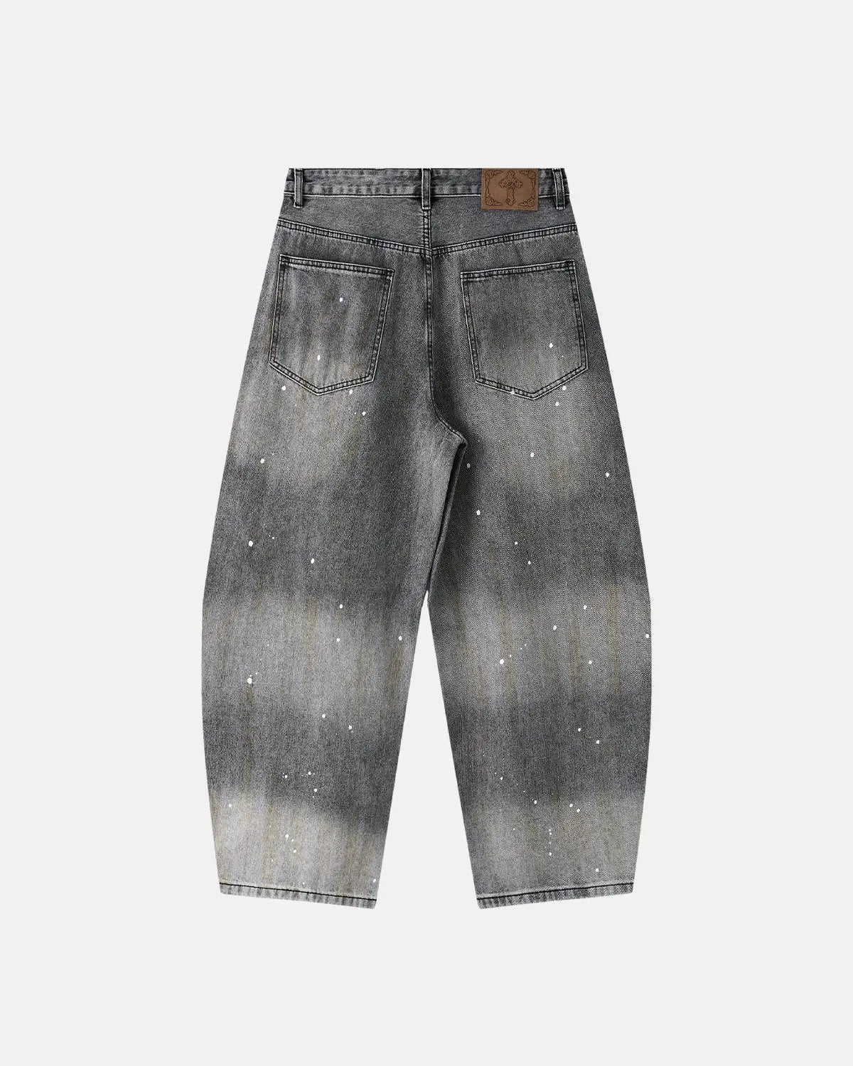 Light washed metal clasp barrel jeans from INFLATION Streetwear, featuring a relaxed fit and metal button details.