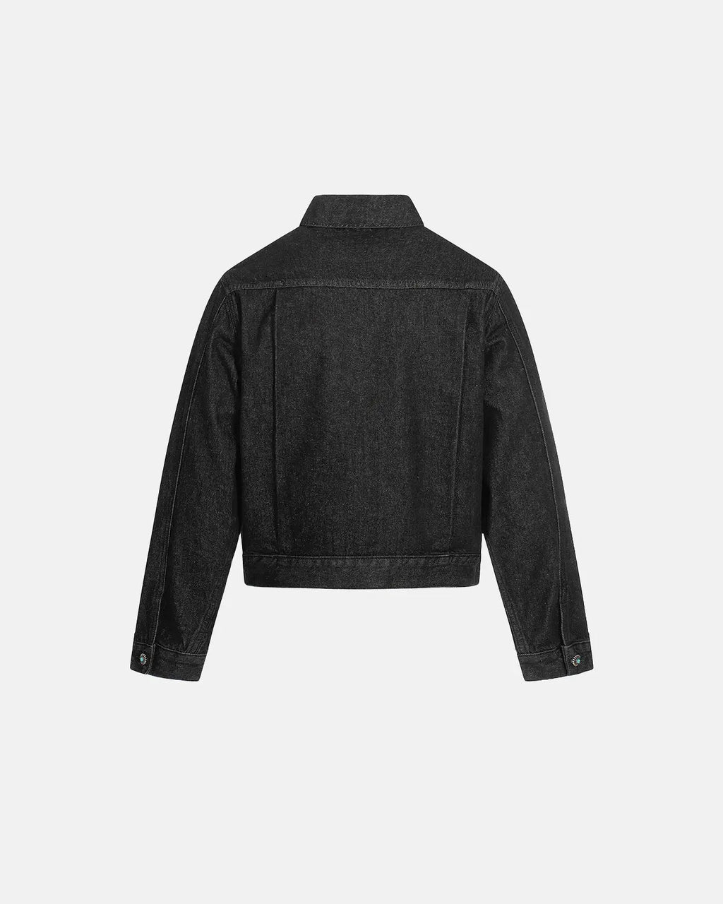 Raw Clasp Denim Jacket by INFLATION, stylish streetwear jacket with raw clasp details, lightweight blue denim fabric.