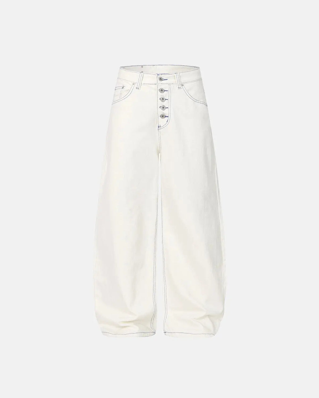 Inflation Contrast Stitch Baggy Jeans, men's streetwear pants with relaxed fit and distinctive contrasting stitching.