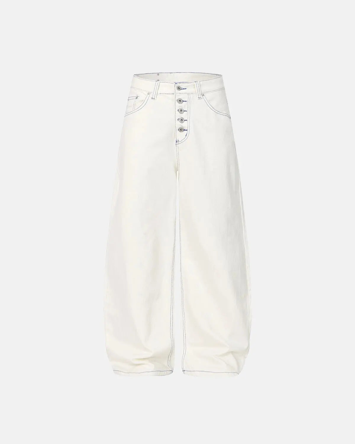 Inflation Contrast Stitch Baggy Jeans, men's streetwear pants with relaxed fit and distinctive contrasting stitching.