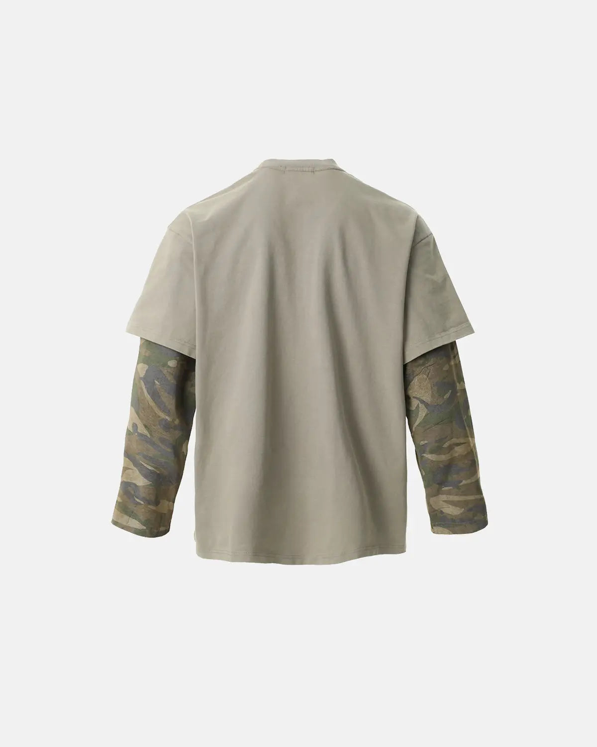 Inflation Streetwear camo sleeve layered graphic T-shirt with bold print and casual fit, featuring camouflage accents and street style design.