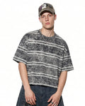 Vintage Washed Striped Boxy T-Shirt by INFLATION, featuring a relaxed fit with blue and white stripes and a casual, stylish design.