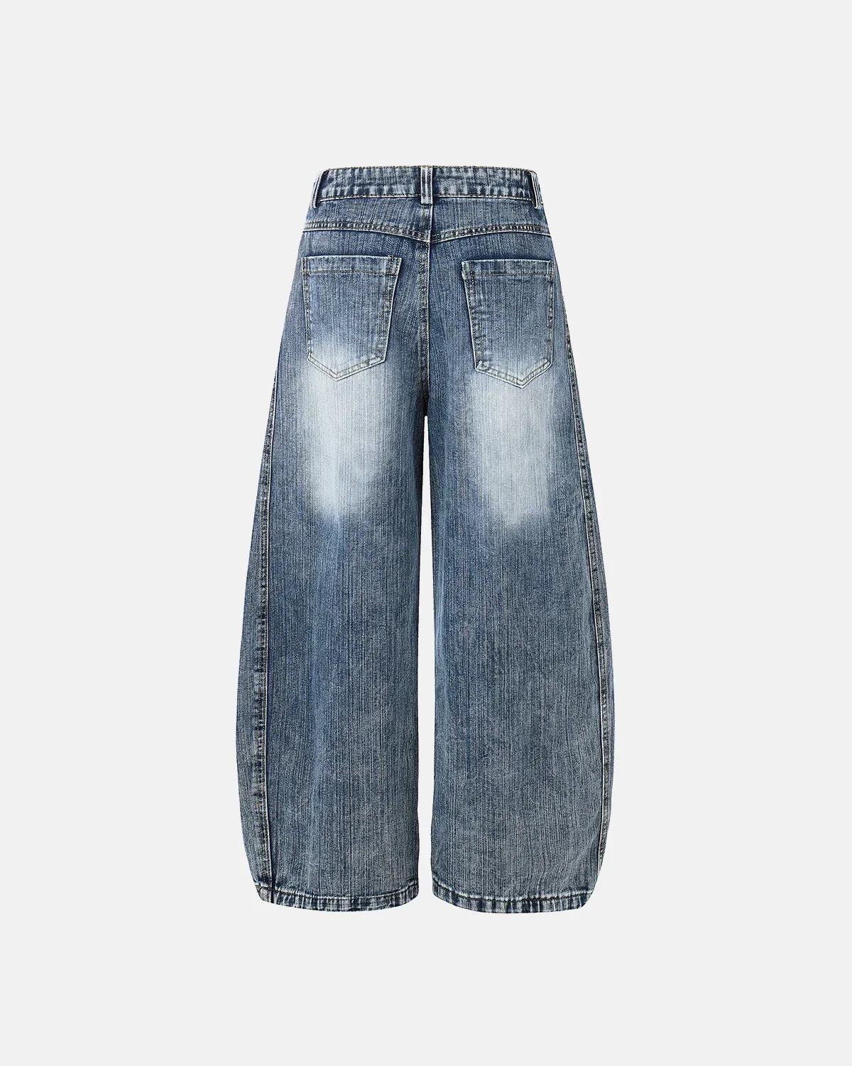 Inflation Streetwear belted bamboo weave barrel jeans showing the relaxed fit and unique woven texture in a close-up shot.