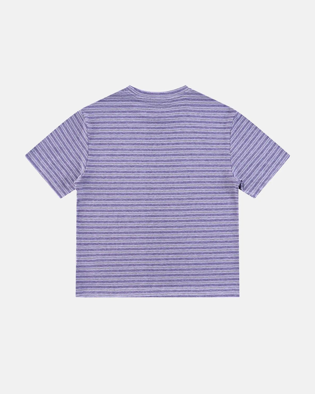 Inflation Streetwear retro striped boxy t-shirt, featuring bold horizontal stripes and a relaxed fit, hanging on a hanger.