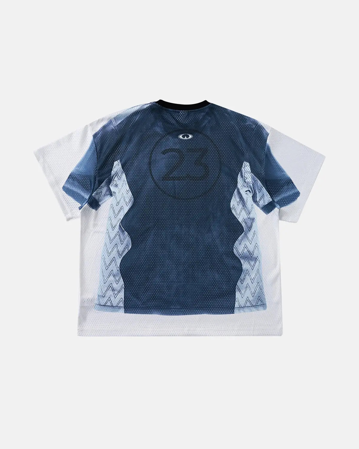 Digital printing mesh jersey T-shirt by INFLATION streetwear featuring lightweight, breathable fabric with vibrant graphic design.