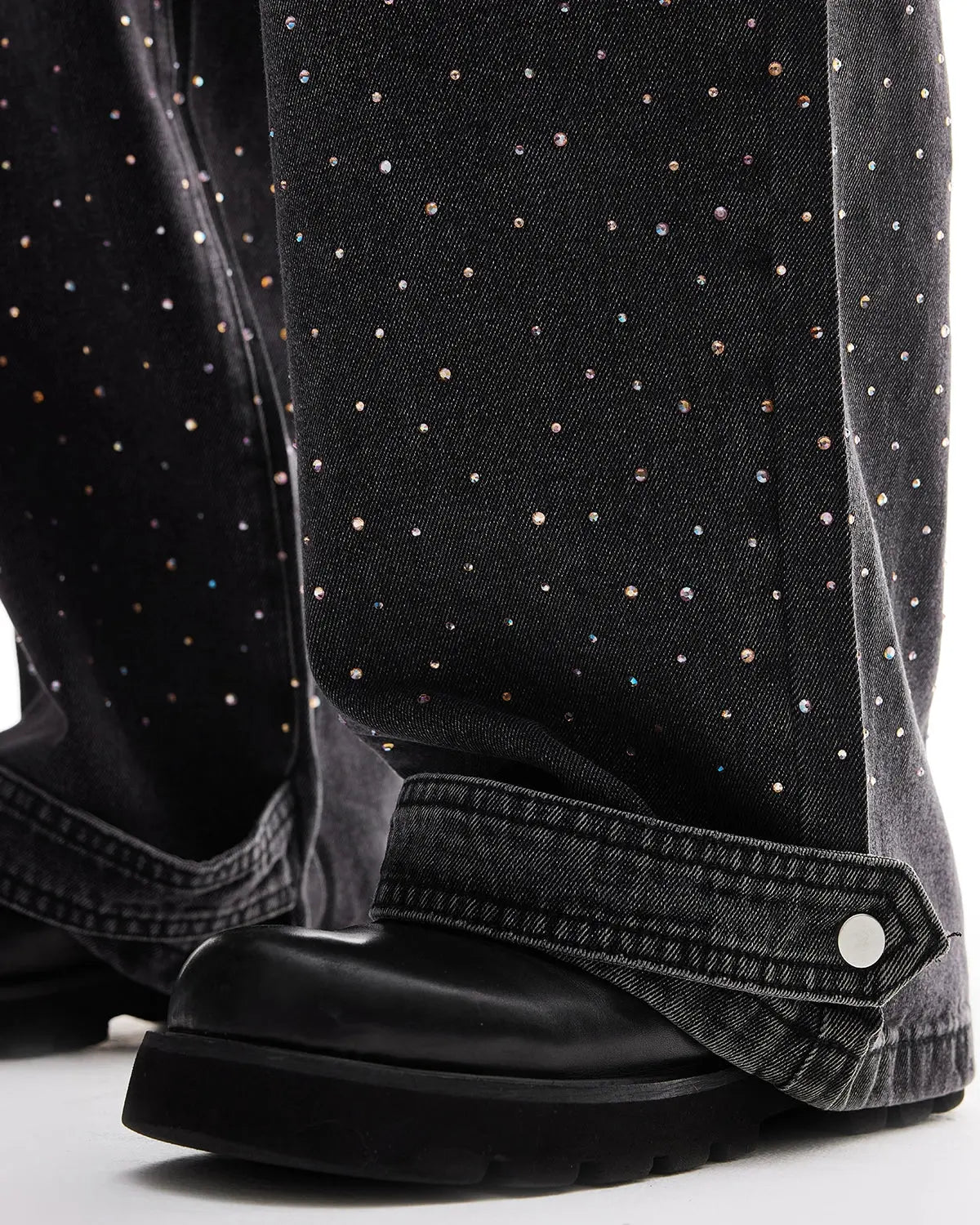 Colorful rhinestone wash baggy jeans from Inflation Streetwear with vibrant embellishments and relaxed fit, displayed on a plain background.