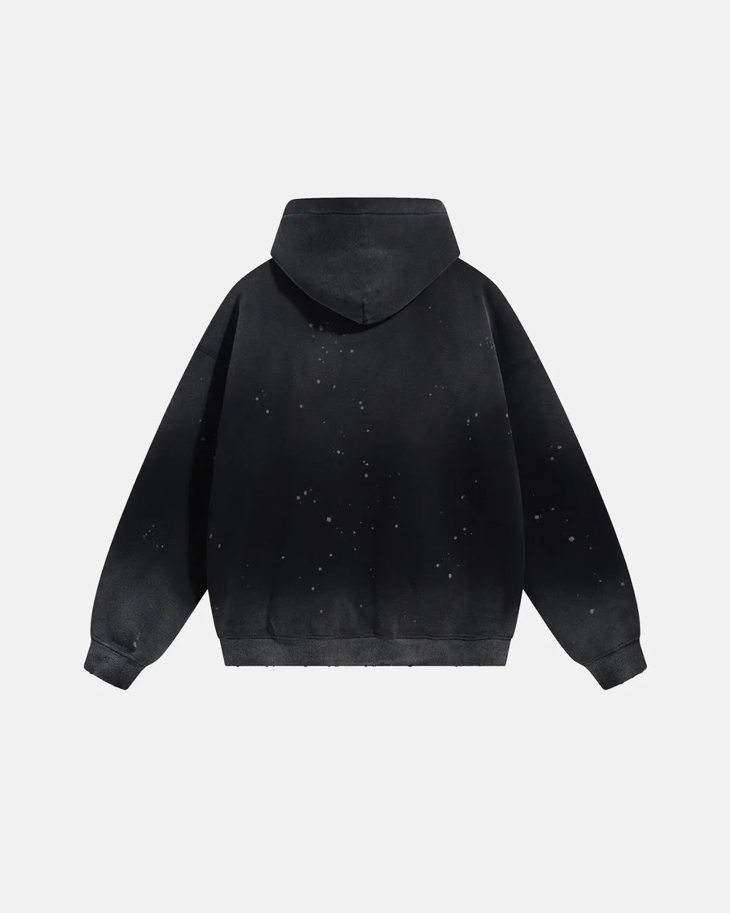 Acid washed ripped fleece hoodie by INFLATION, featuring distressed details and a relaxed streetwear style.