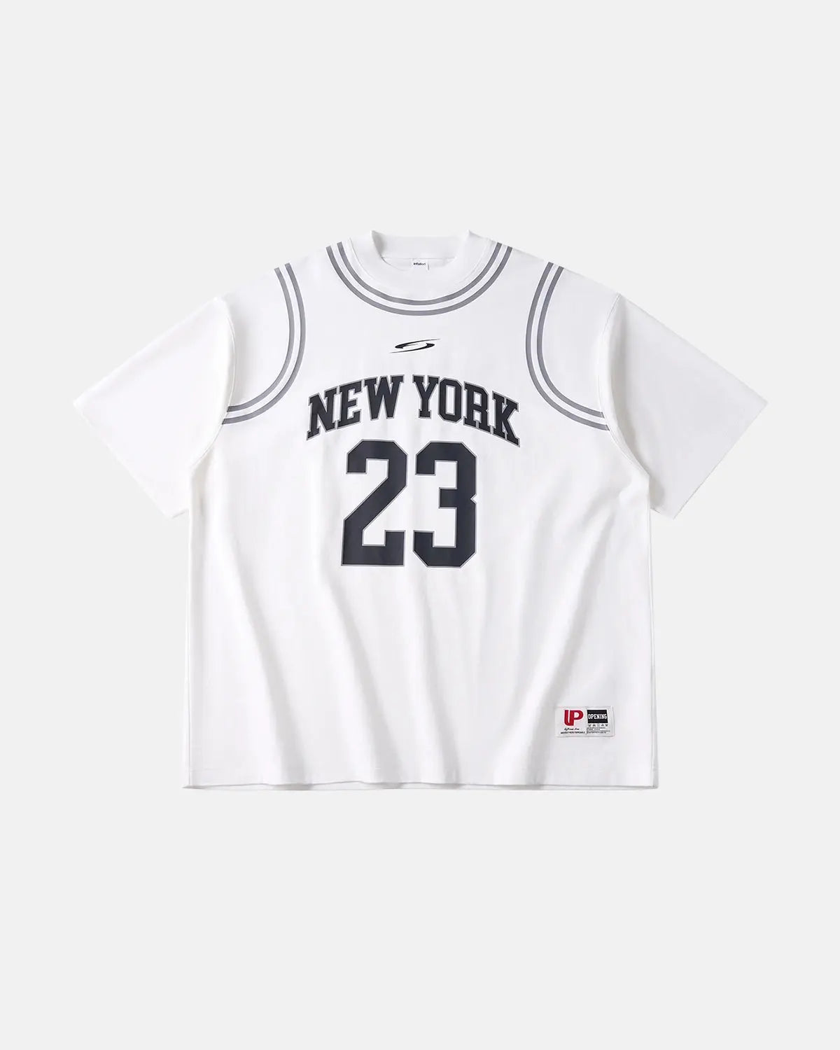 Black mock neck jersey from INFLATION's 23 New York streetwear collection, featuring a close-up of the fabric and neckline.