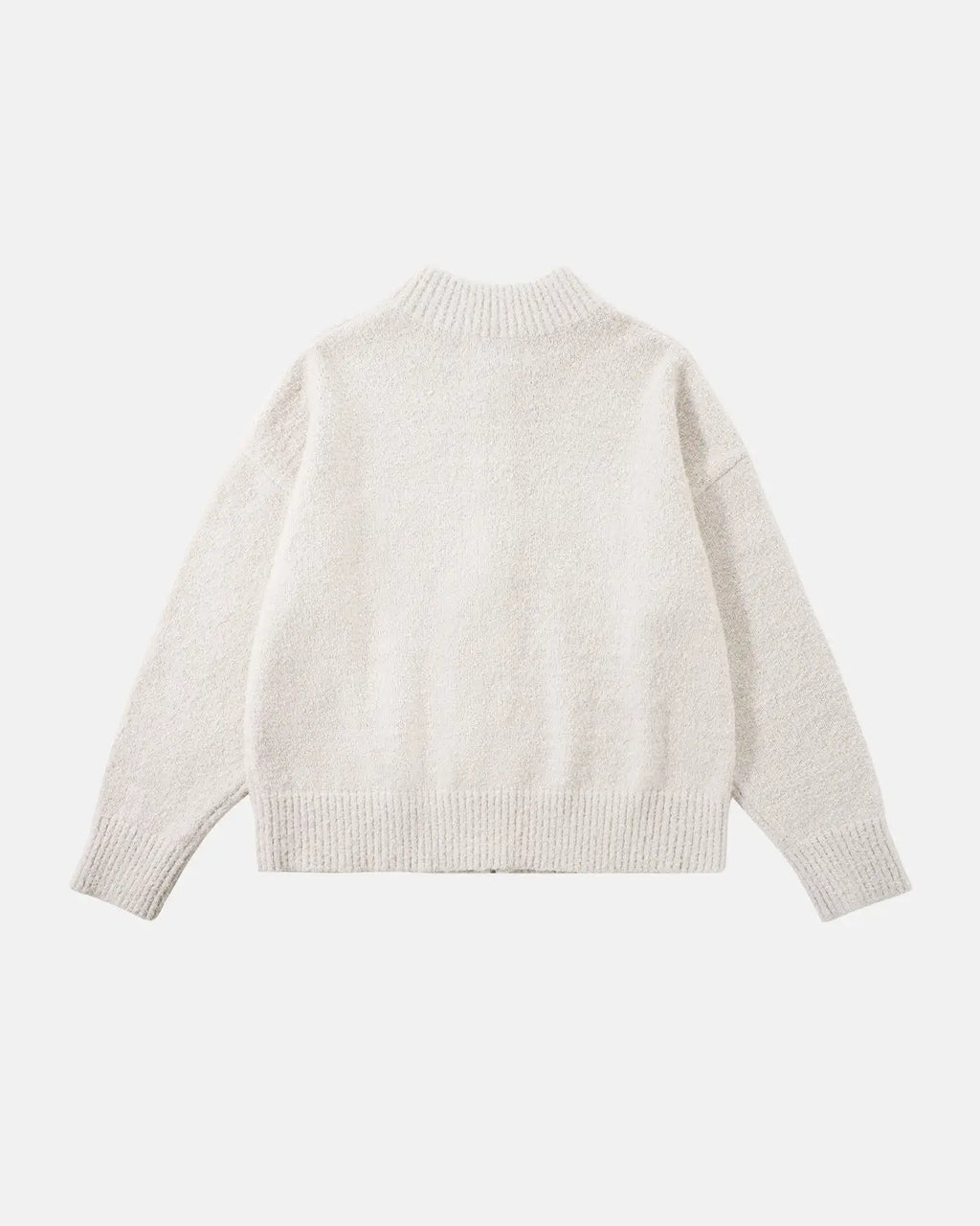 Inflation Streetwear Old Money style knitwear zip-up sweater, featuring classic design and cozy fabric in natural light.