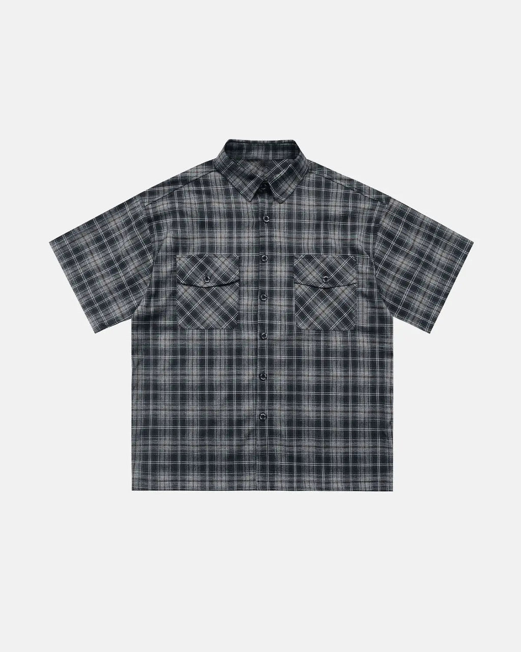 Inflation Streetwear plaid script embroidered shirt with a classic checkered pattern and embroidered logo on the chest.