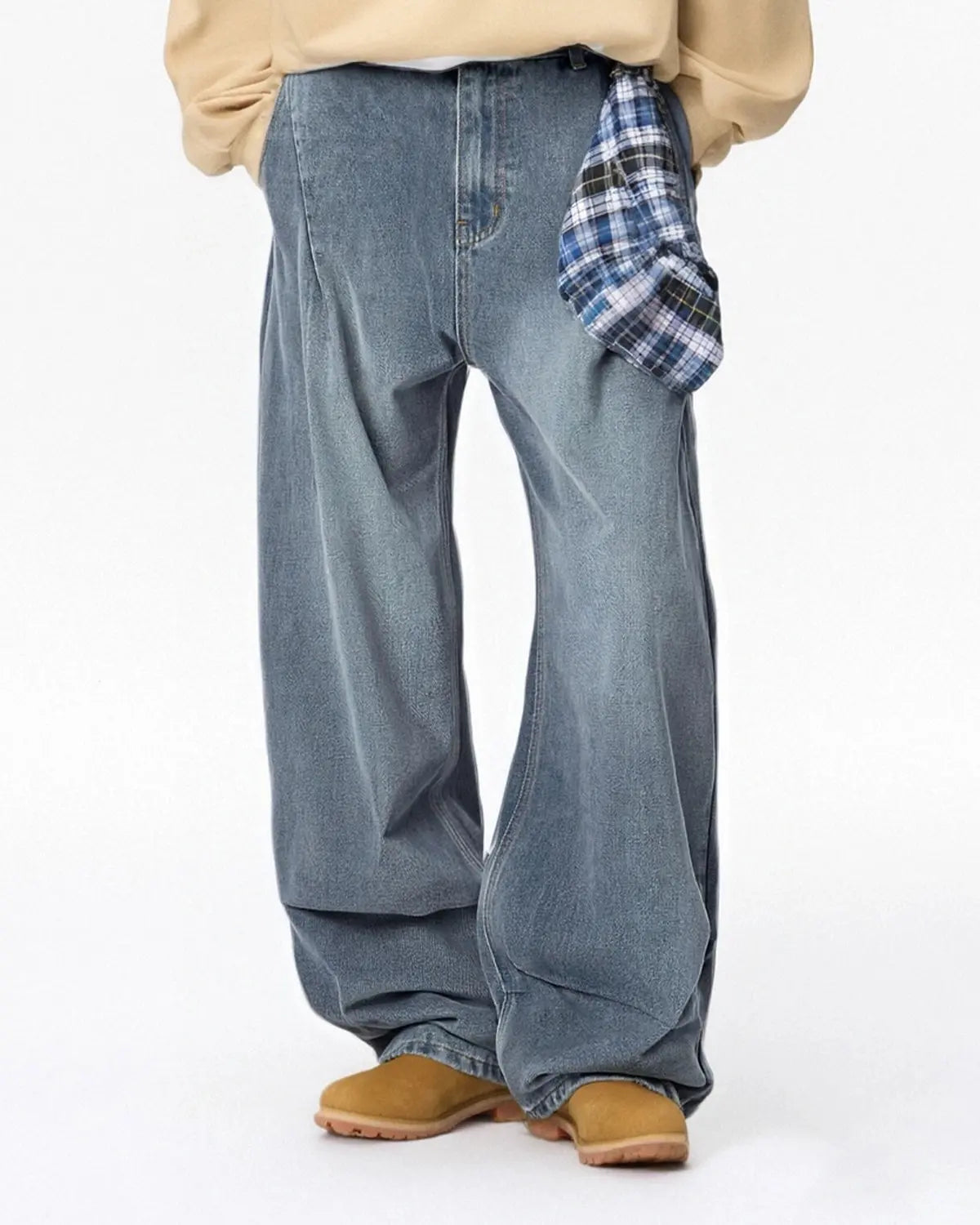 Acid wash detachable bandana baggy jeans by INFLATION, featuring a relaxed fit and stylish bandana detail on the denim.