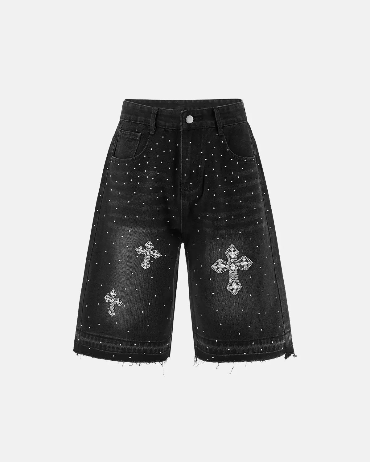 INFLATION Rhinestone straight-leg jorts, stylish streetwear pants with sparkling rhinestone details and a trendy fit.