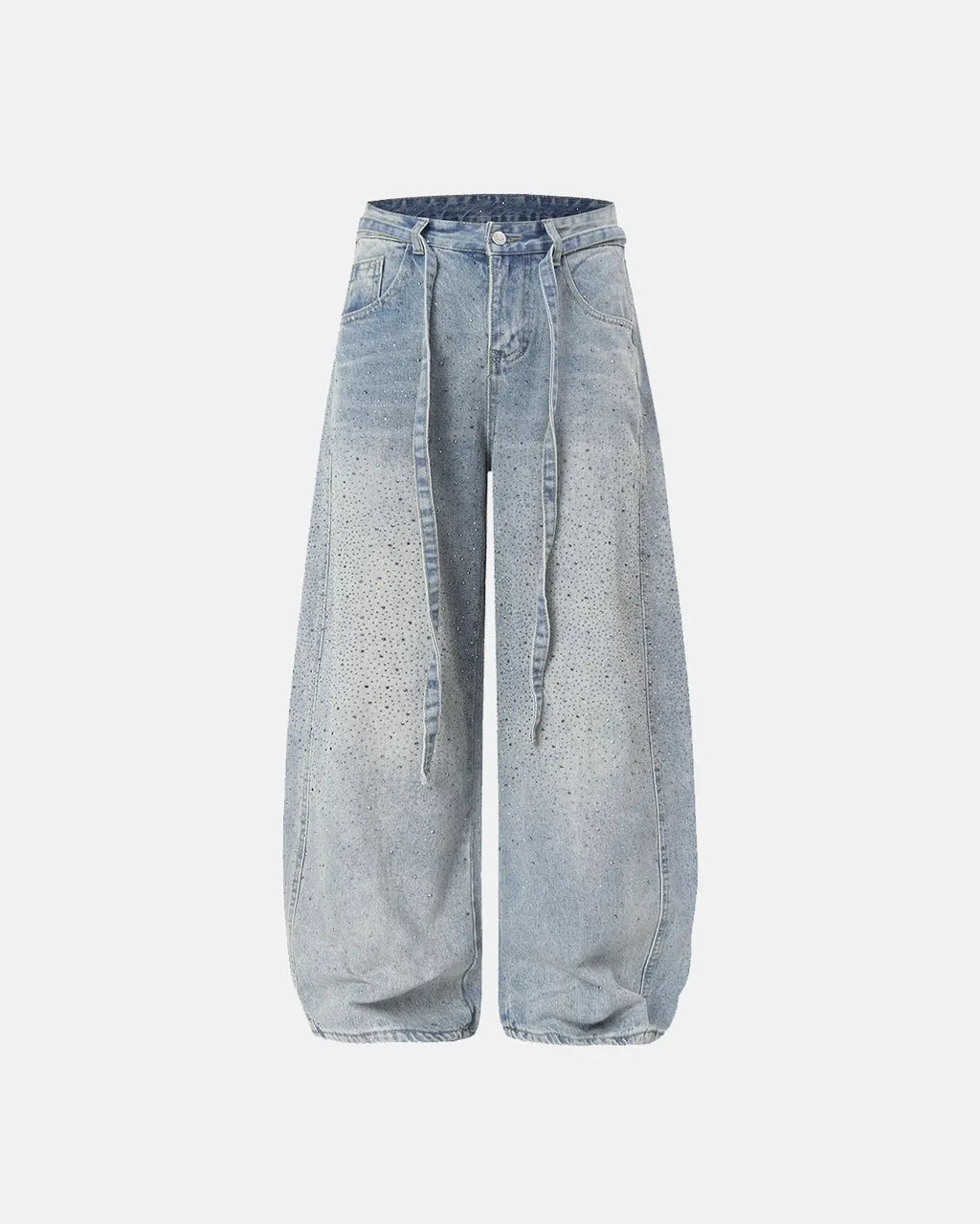Inflation Rhinestone Baggy Barrel Jeans featuring rhinestone embellishments and a relaxed streetwear style.