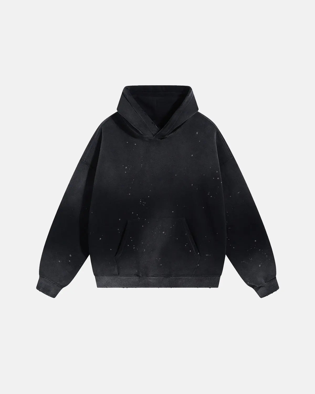 Acid washed ripped fleece hoodie by INFLATION, featuring distressed details and a cozy streetwear style.