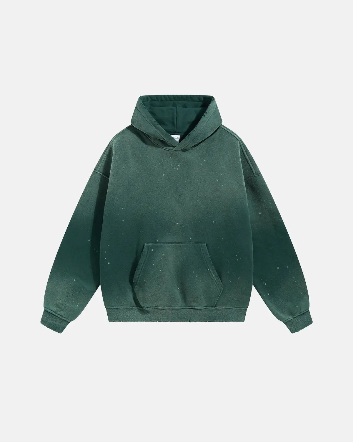 Acid washed ripped fleece hoodie by INFLATION featuring distressed details and a relaxed streetwear style.