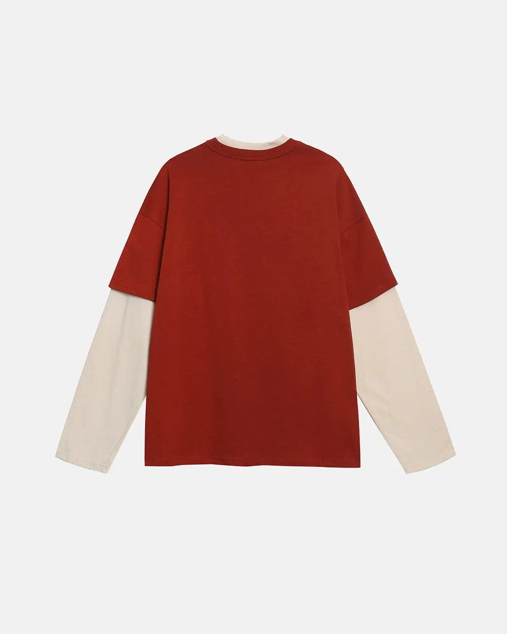 Vintage layered graphic long sleeve T-shirt by INFLATION featuring bold streetwear style and colorful print design.