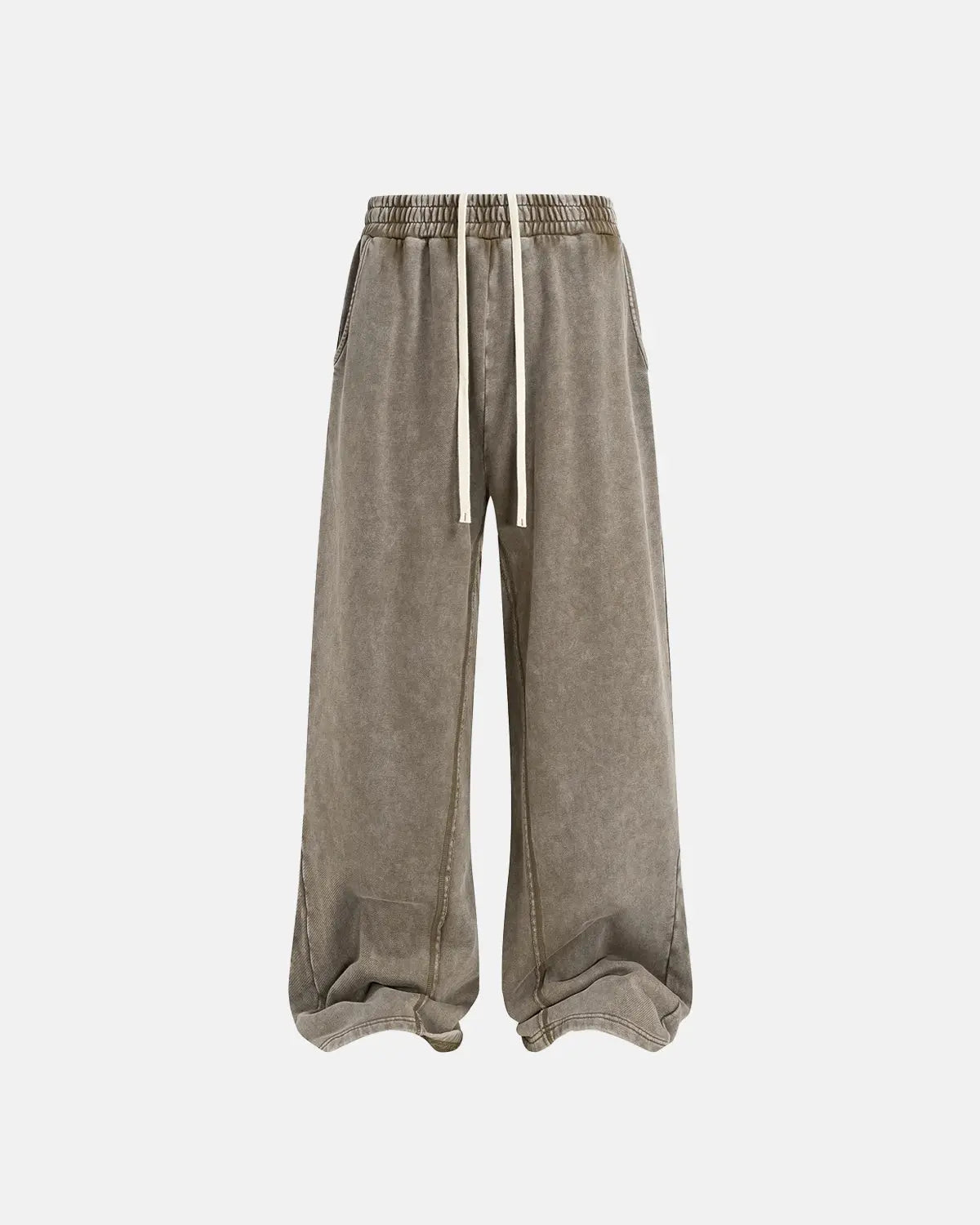Inflation Streetwear straight leg acid wash sweatpants with relaxed fit and distressed denim style, shown on a model.