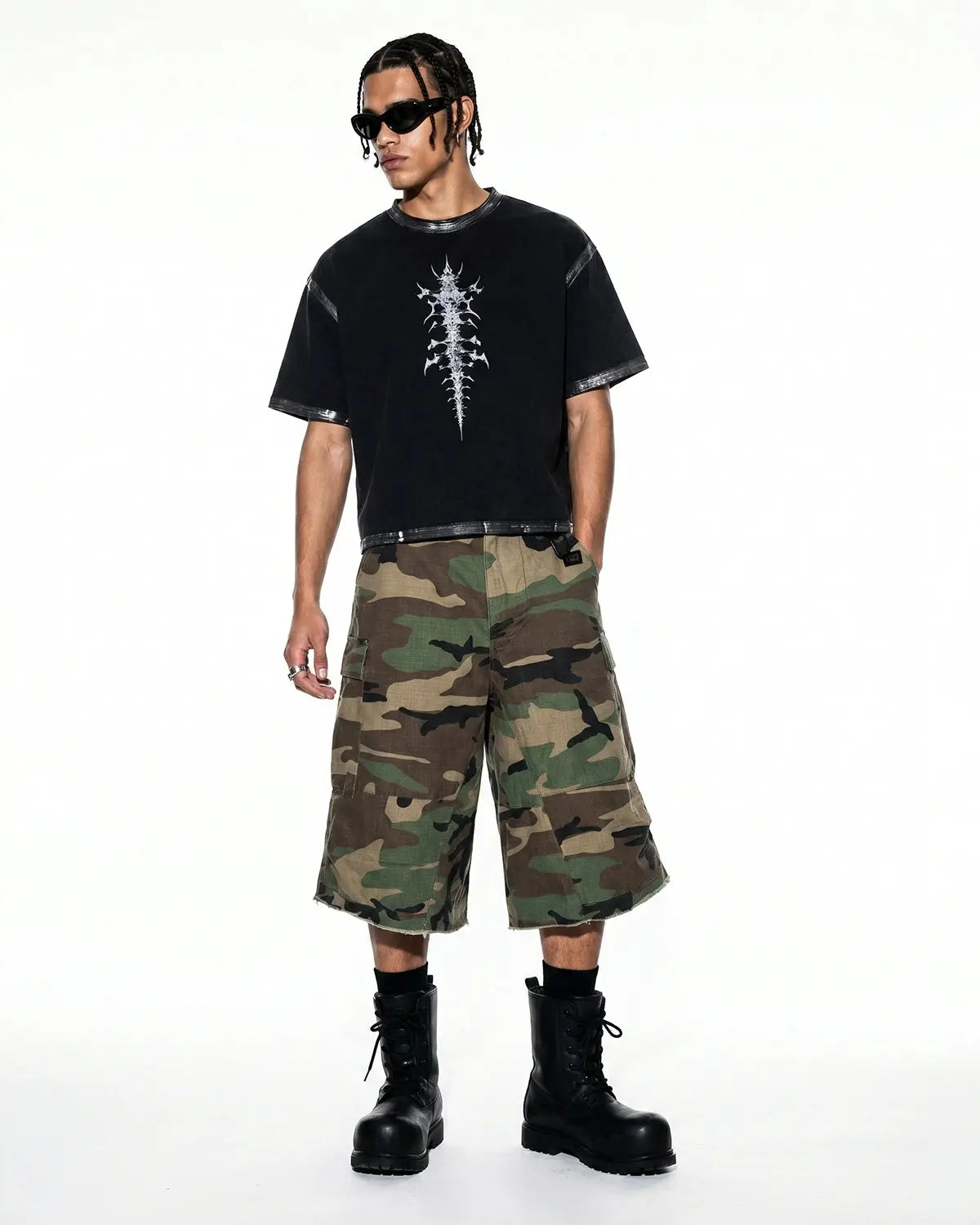 Inflation Streetwear distressed painted graphic boxy T-shirt with bold design, casual fit, and edgy streetwear style.